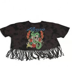 Women’s poison Edgy Black Crop Top with Skull and Snake Design